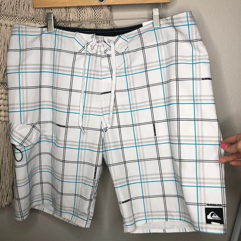 Quiksilver White Plaid Board Shorts